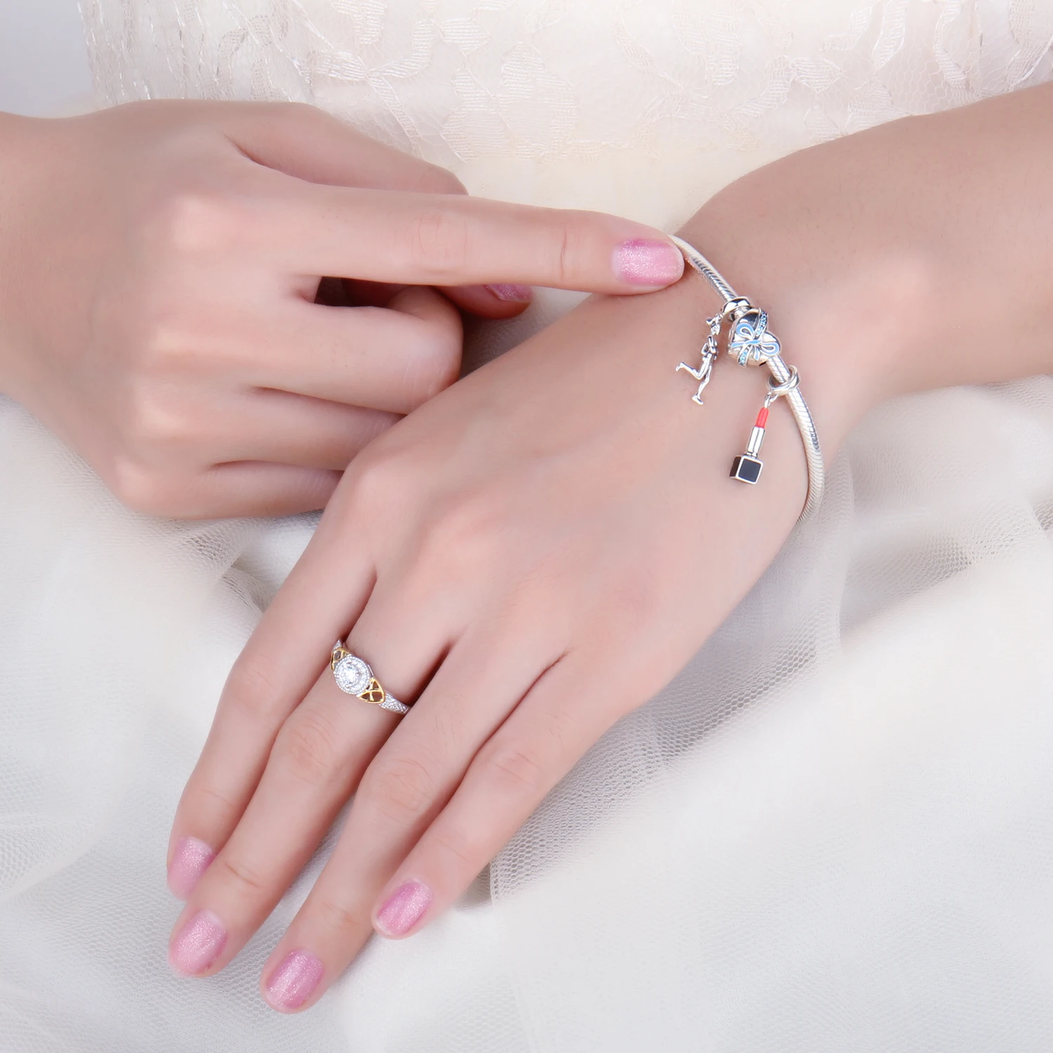 JewelryPalace Винтаж красный эмалевая Помада Подвеска круглая Fit браслет 925 пробы
