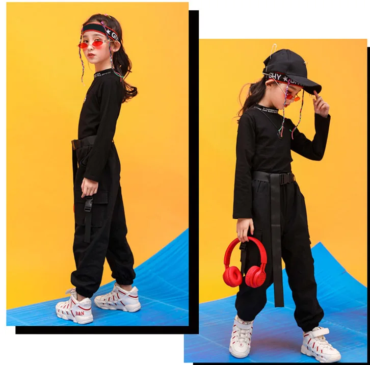 

Jazz Dance Costumes Hip Hop Kids Long Sleeve cropped Tops Pants Girls Hiphop Clothes Street Dance Stage Show Wear 10 12 14 16 Y