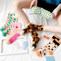 womens cute cartoon pattern socks 2021 new ladies ins middle tube sock fashion street style trending spring and summer harajuku