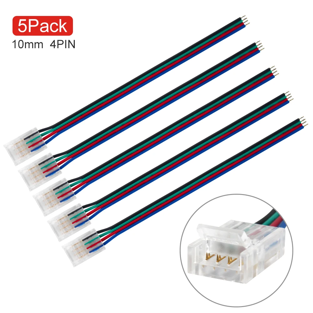 

5 Pack 4 Pin 10mm LED Strip Light Connector For IP65 SMD 5050 3528 LED RGB Strips Connector Corner End Solderless Cover Conector