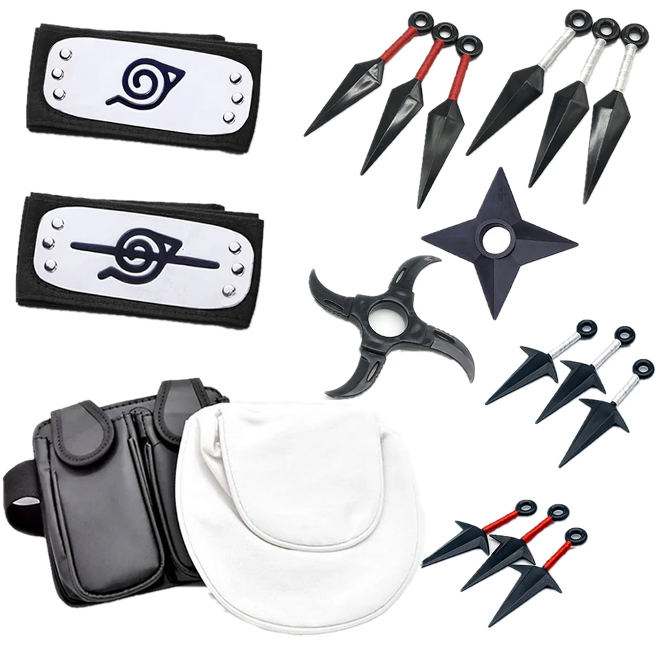 

6pcs/SET Naruto Anime Cosplay Weapon Ninja Bag Kunai Headbands Shuriken Prop Action Figure Accessories Akatsuki Itachi Toy Gift