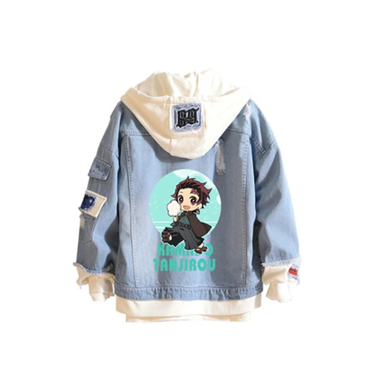 

2022 Women Men Anime Demon Slayer Hoodie Kamado Tanjirou Cosplay Spring Denim Jacket Kimetsu no Yaiba Couple Coat Streetwear