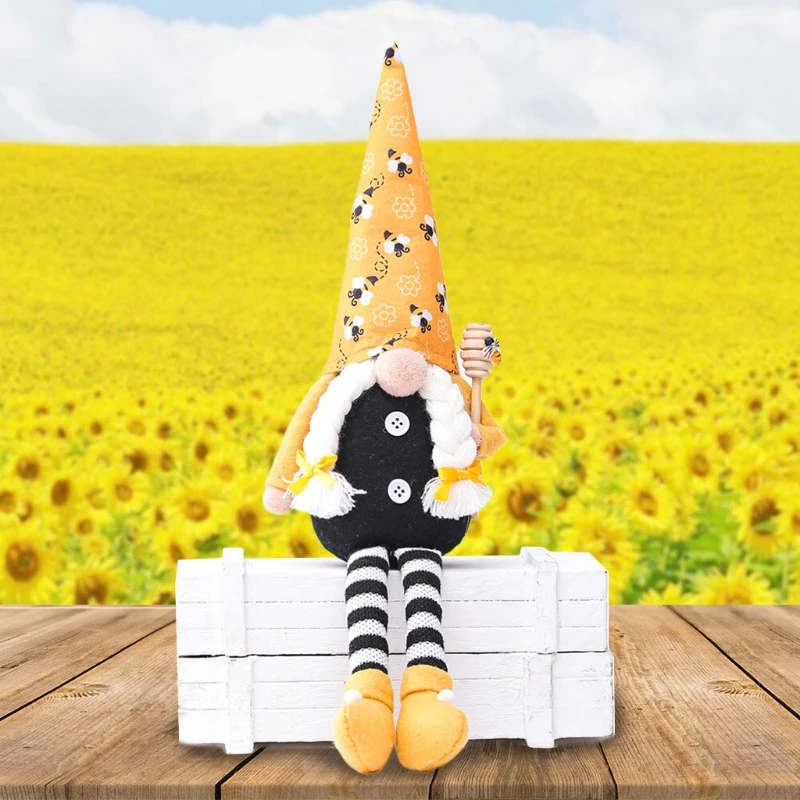 

Q0KF Spring Easter Bumble Bee Gnome Tomte Nisse Swedish Elf Home Farmhouse Kitchen Decor Shelf Tiered Tray Decorations