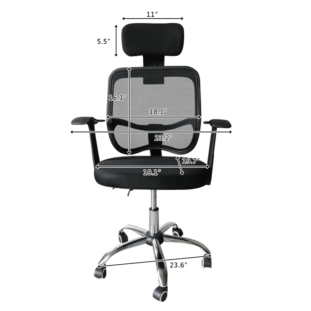 

Mesh Back Gas Lift Back Tilt Adjustable Office Swivel Chair with Headrest & Armrests Black US Stock