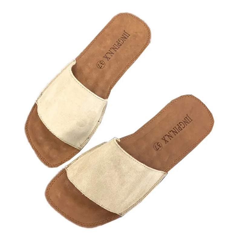 

2021 New Women's Summer Flat Heel Sandals Anti-Slip Genuine Leather Outdoor Slippers Beach Sandals Fashion Slides