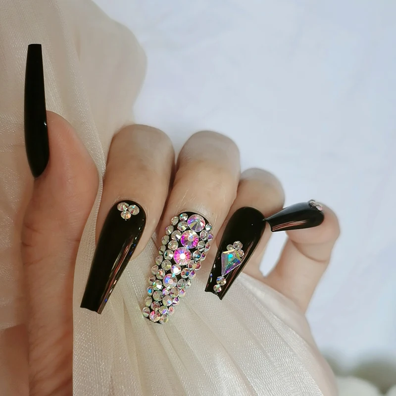 Накладные ногти украшения для балета гроб черные кристаллы бриллианты 24 шт. 2021 |