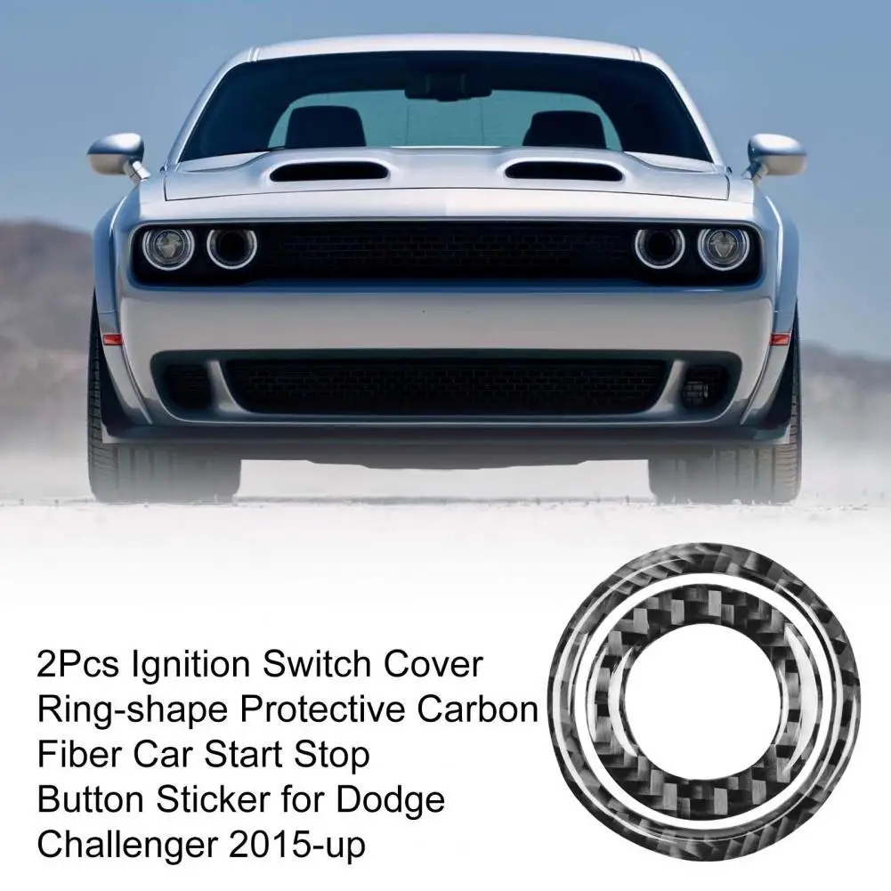 

80% Hot Sales!!! 2Pcs Ignition Switch Cover Ring-shape Protective Carbon Fiber Car Start Stop Button Sticker for Dodge Challenge