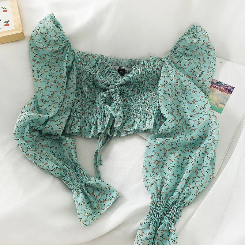 Женская шифоновая блузка с цветочным принтом повседневная плиссированная на