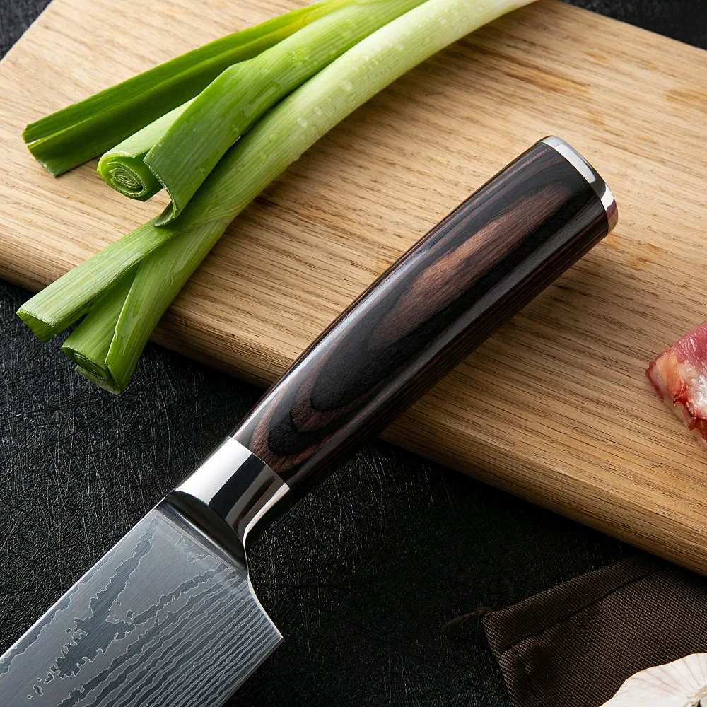 Высокое качество 8 дюймов поварские ножи Santoku кухонные ножи Кливер нарезки подарок нож с лазером Дамасская сталь