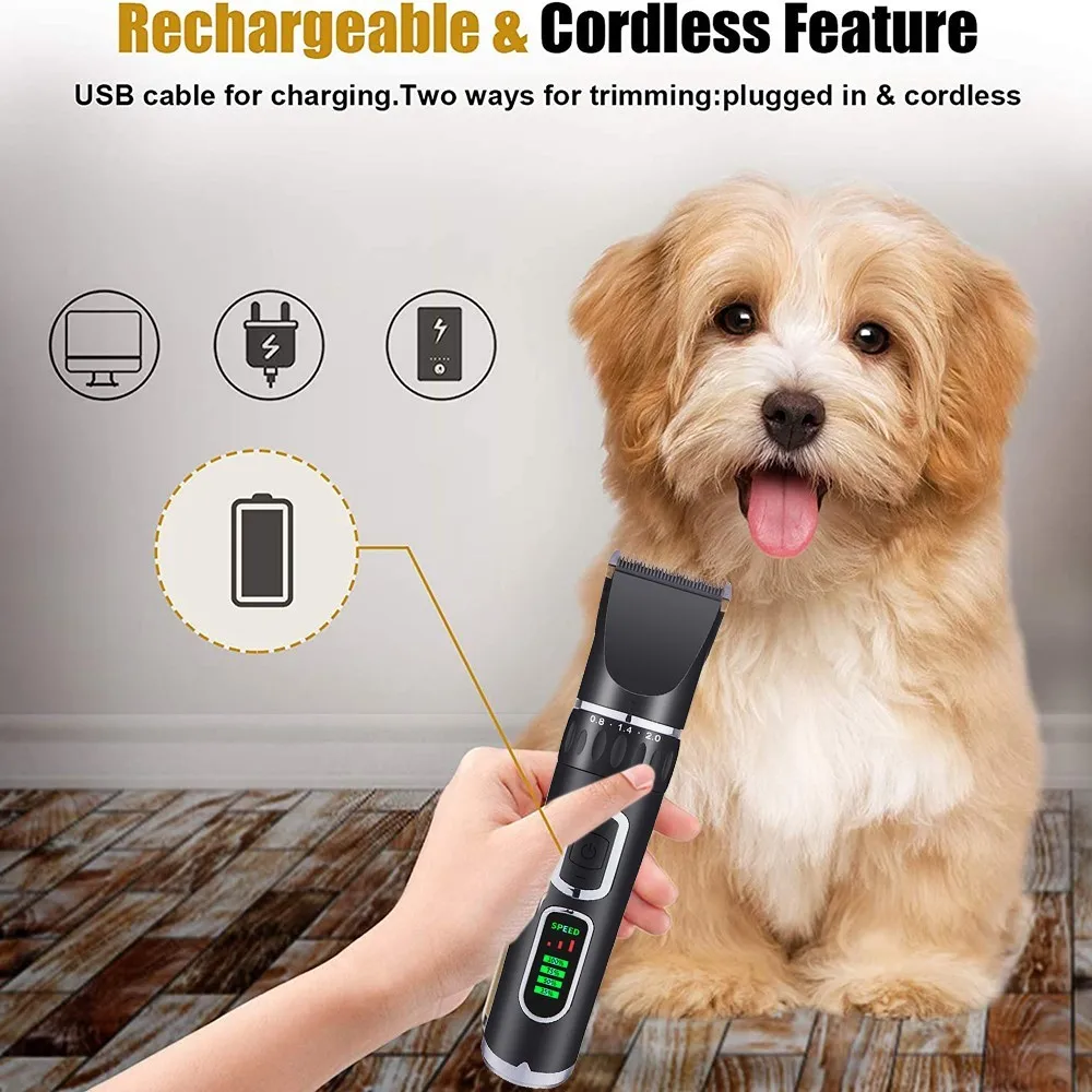 

Dog Clipper Set LCD USB Charging Low Noise Pet Cat Hair Trimmers Electric Grooming Clippers Kit For Home Pet Shop