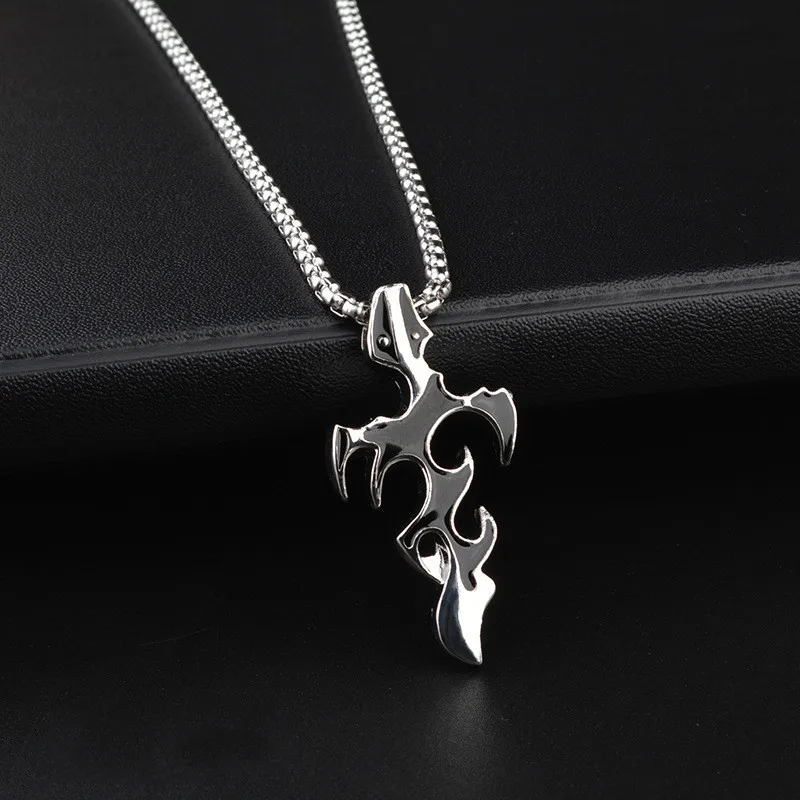 

Black Flame Pendant Necklace Stainless Steel Fashion Hiphop Chain Men and Women Disco Rap Jewelry Rock Band Nightclub Bar