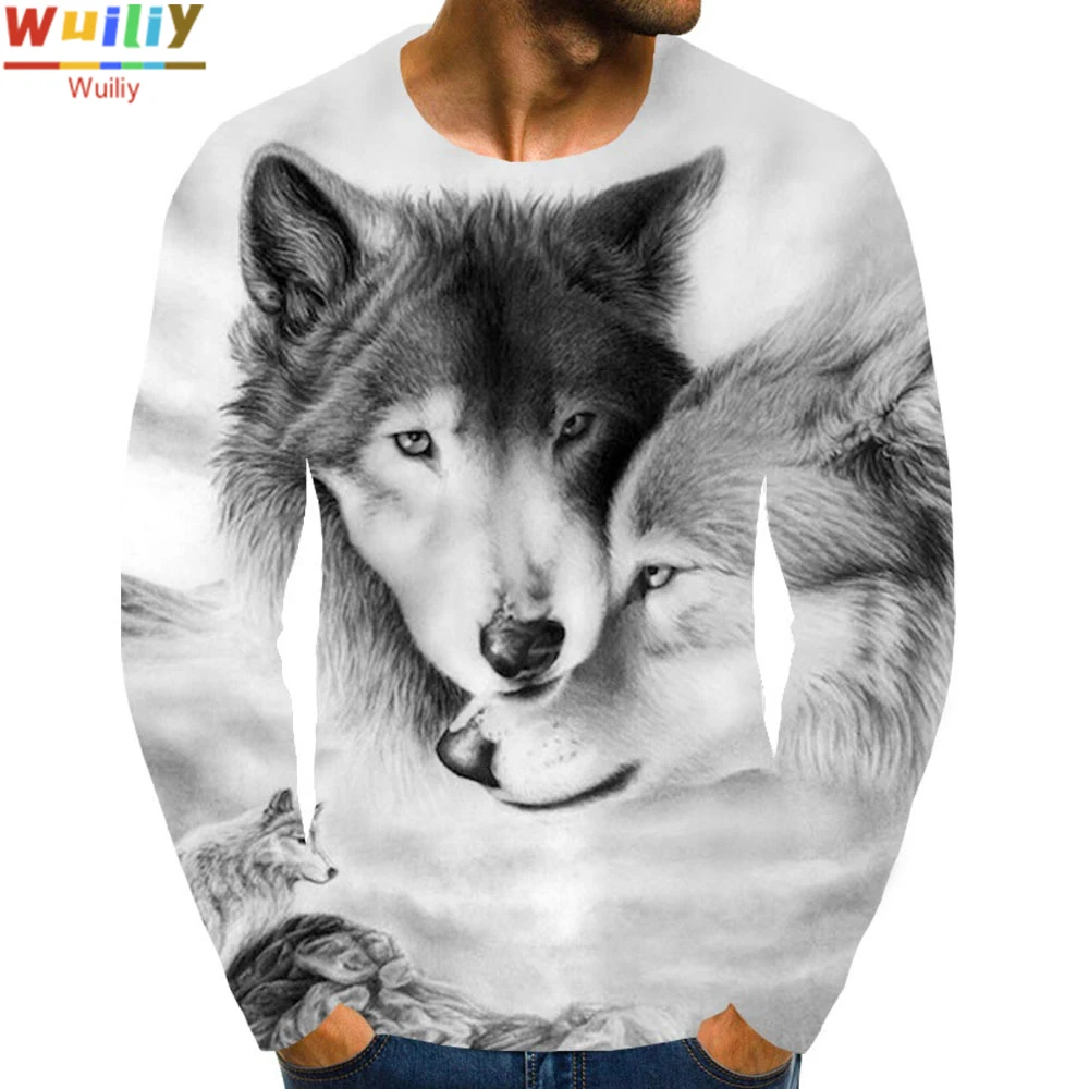 Men's Animals Long T Shirt 3D Print Long Sleeve Wolf Graphic Long Tees Pattern Tops Men/Women  Tee