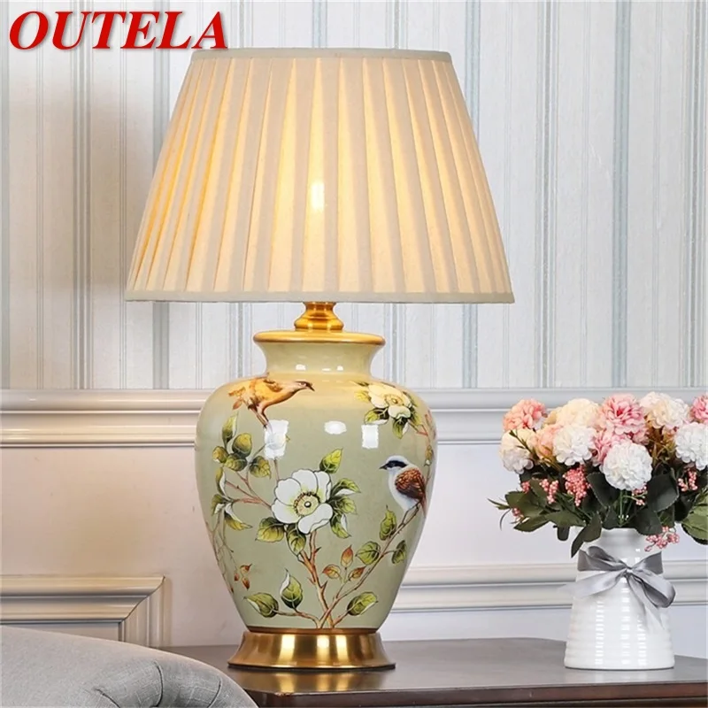 

OUTELA Ceramic Table Lamp Desk Light Luxury Modern LED Pattern Design For Home Bedroom Living Room