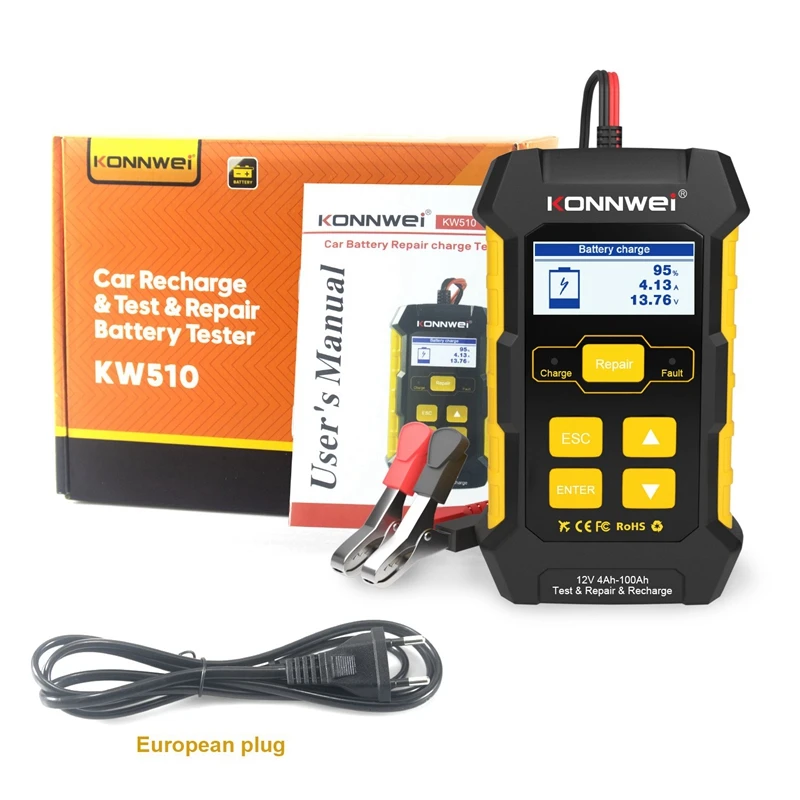 

KONNWEI KW510 12V Car Recharge Tool Car Battery Tester for 12V Car Test Repair Recharge Battery Tester EU Plug