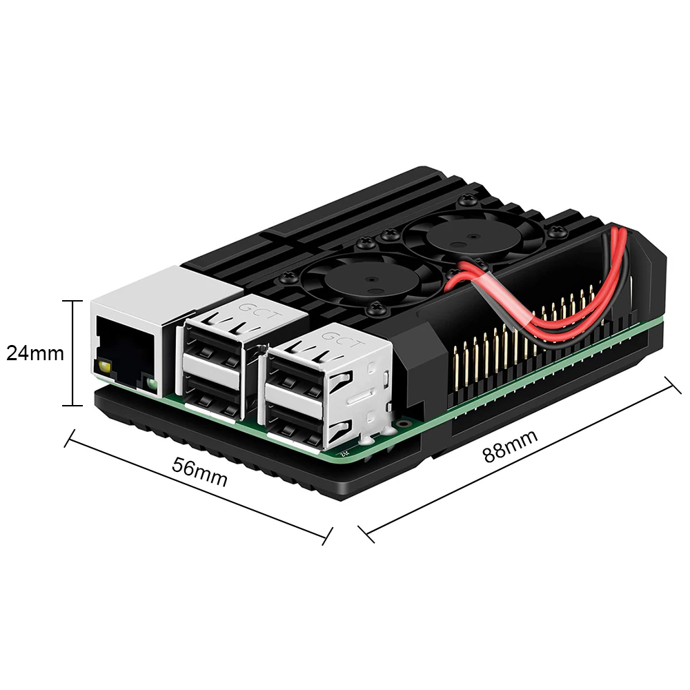 Чехол для Raspberry Pi 4 B с двойным вентилятором защитный чехол из алюминиевого сплава