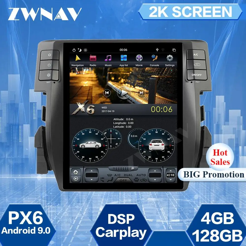 

128GB Tesla Screen Carplay For 2016 2017 2018 2019 Honda Civic Android Navigation Multimedia Player Audio Radio Stereo Head Unit