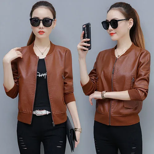 caramel colour 20 Идеальный женский Авиатор из искусственной кожи, плюс размер, PU жакет осень-весна, женское короткое пальто Kawaii коричневая одежда для отдыха 658 - Цвет: caramel colour 20