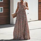 Женское платье макси, летнее и весеннее платье с цветочным принтом, длинное пляжное платье в стиле хиппи, женская одежда, 2021