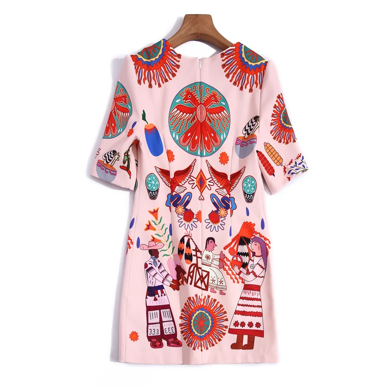 

Fashion Design Spring Summer New Women'S Diamond Beading Vintage Cartoon Print Party Elegant Short Sleeve Loose Mini Dress