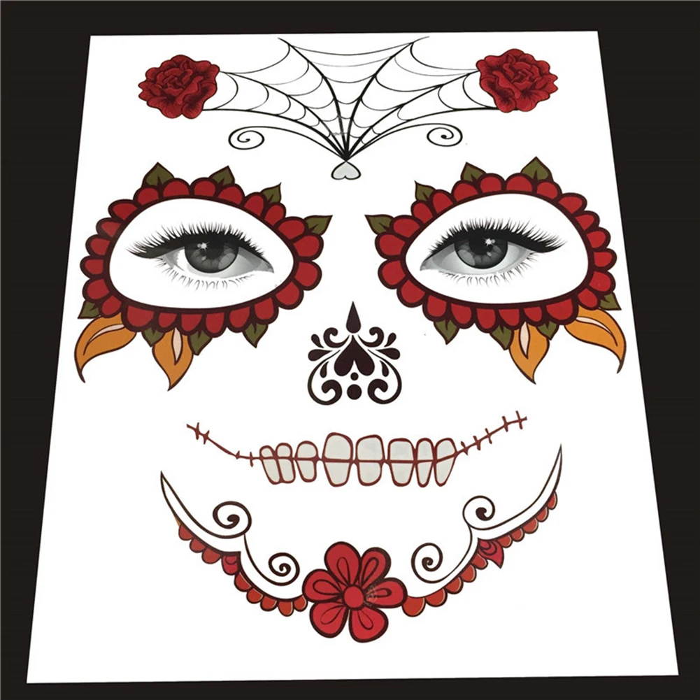 Хэллоуин лицо Временные фальшивые татуировки стикер Маскарад наклейки в стиле