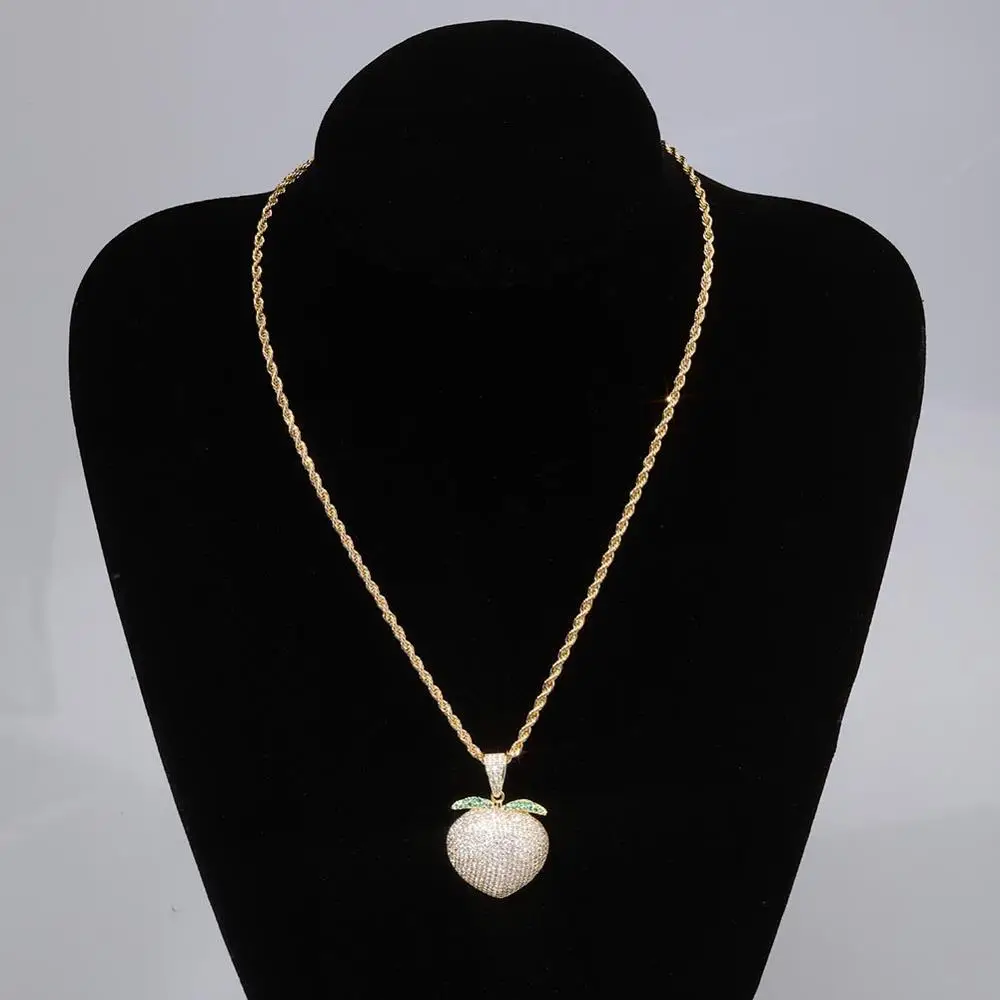 New Iced out Fruit Pendant Necklace With Tennis Chain Gold Color Cubic Zirconia Mens Women Hip hop Jewelry Bling | Украшения и