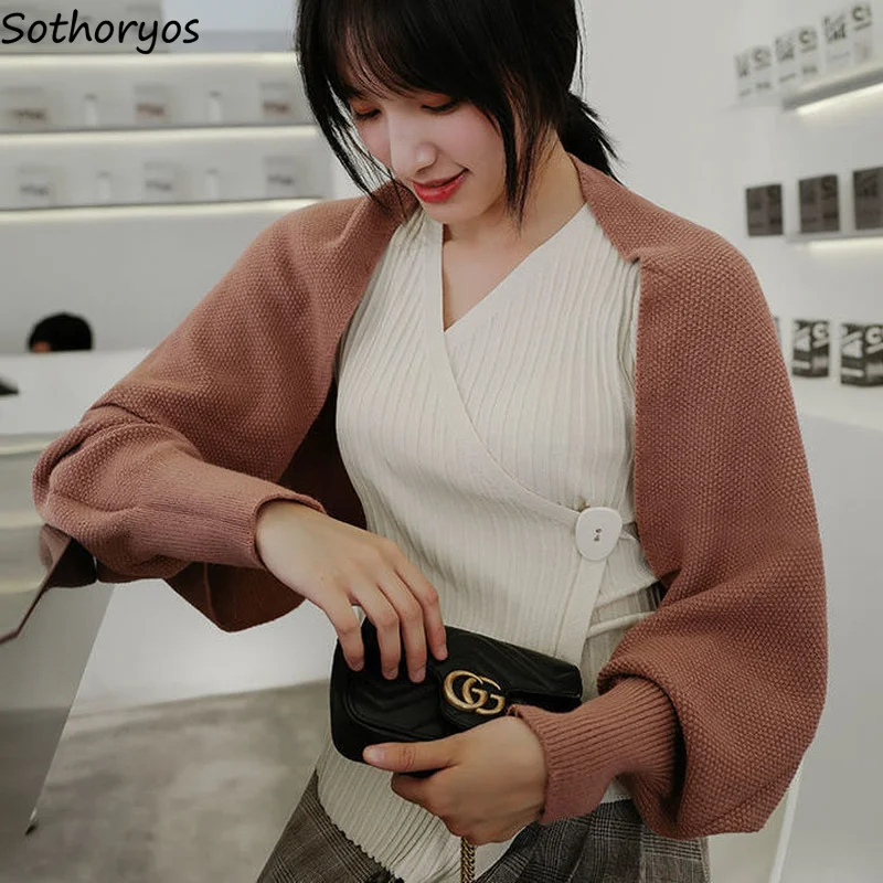 

Colorful Shrugs Women Solid Loose Temperament Soft Knitwear Full Sleeve Fashion Autumn Daily Crop Top Teenagers Leisure Popular