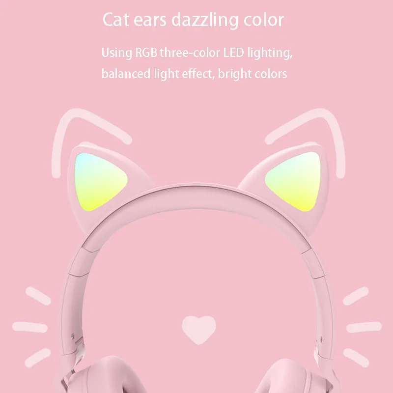 led cat ear noise cancelling headphones bluetooth 5 0 young people kids headset support tf card 3 5mm plug with mic new arrival free global shipping