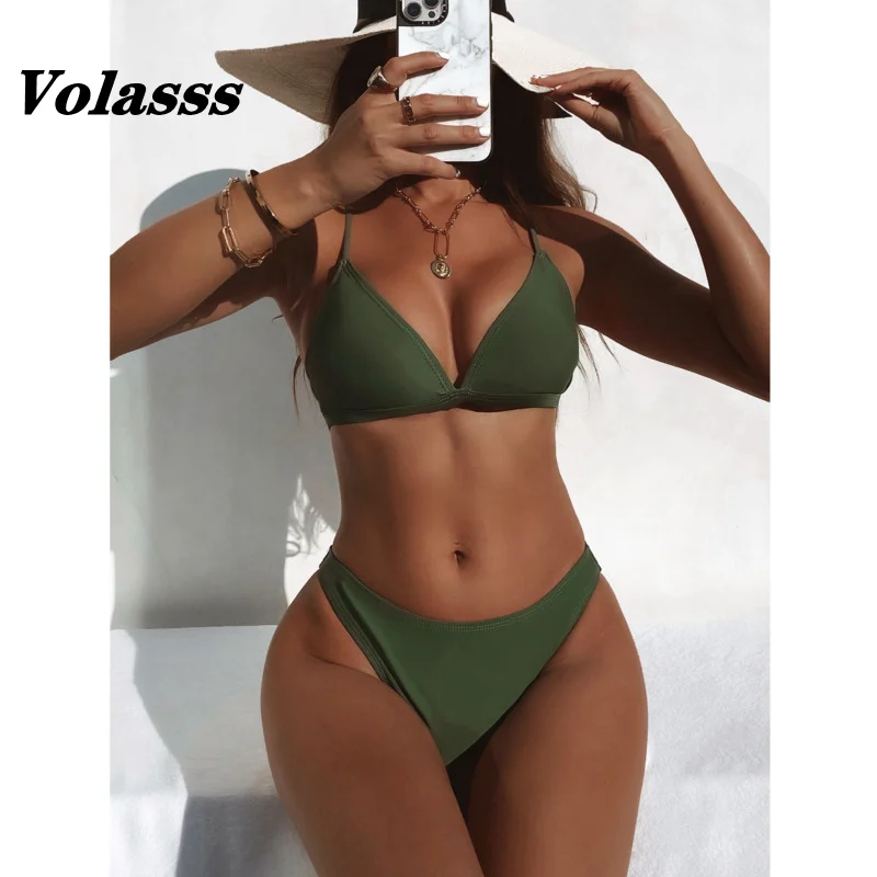 

Micro Halter Bandage Bikini Solid Color Swimsuit Women Sexy Thong Biquini Two Pieces Swimwear High Waist Bathing Suit Beach Wear