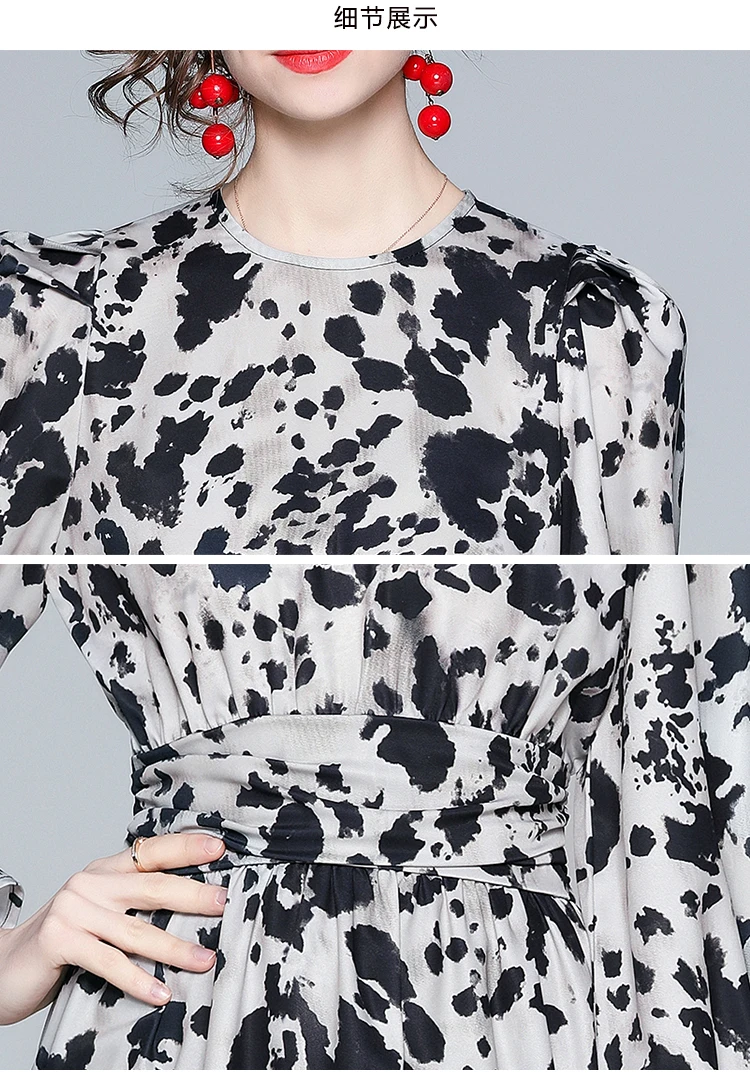 

Banulin 2021 Spring Summer Fashion Women Vintage Short Dress Petal Sleeve Ruched Waist Retro Leopard Print Runway Mini Dress