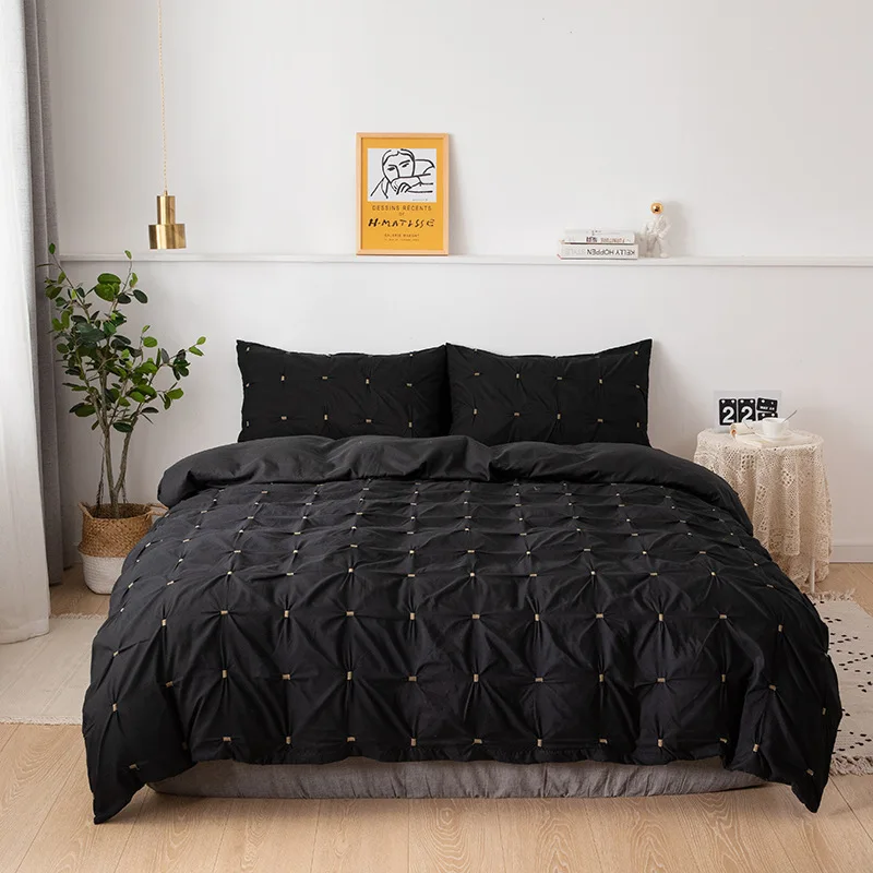 

White Black Duvet Cover Bedding Set Luxury Plain Solid Color Bed Covers Single Queen King Size 3 Pcs with Pillowcase No Sheet