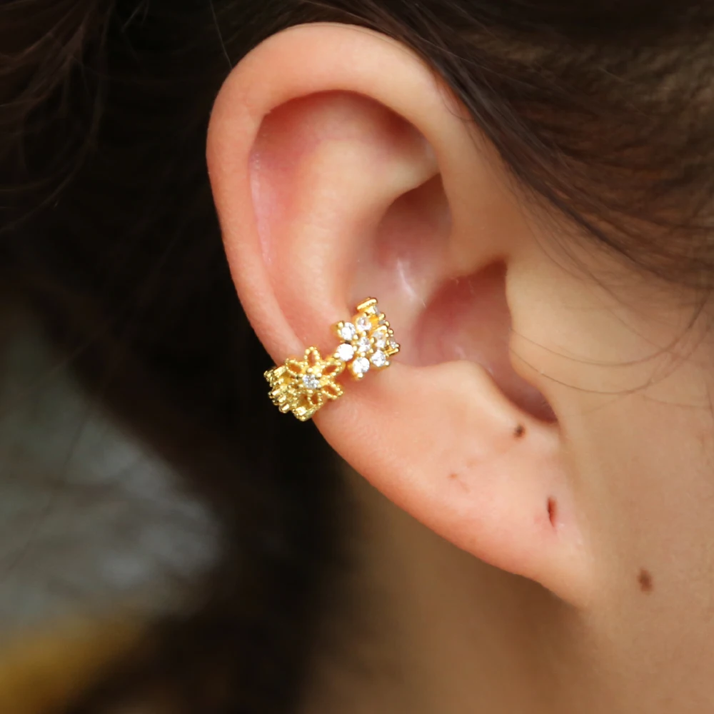 Изящные серьги манжеты с цветами для девочек детские без пирсинга 100% 925 пробы