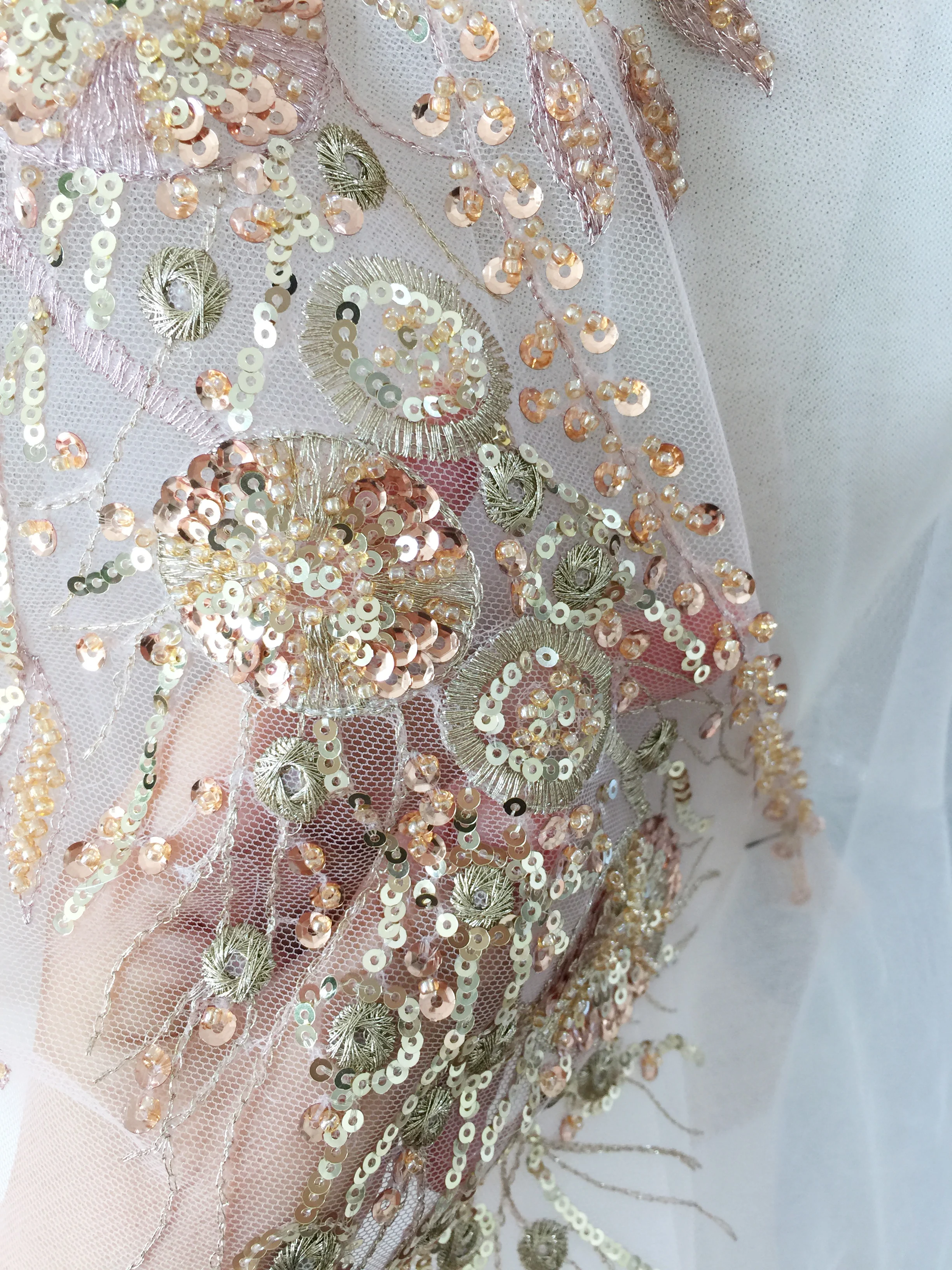 

2 pieces Chic 3D Gold blue beaded embroidery lace aplique motif patch for Lyrical Dance Dress Prom Ball gown