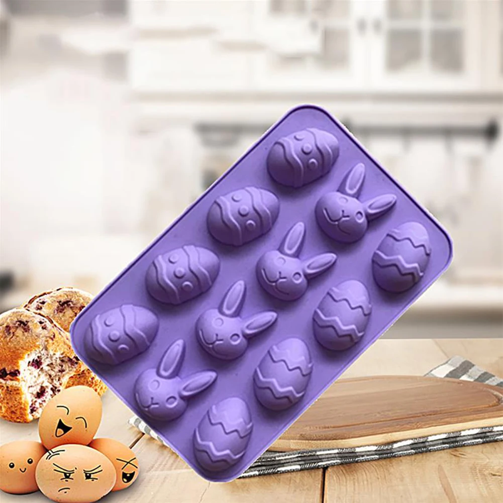 

Cute Purple Oval Rabbit Pattern Mould Chocolate Cake Mold Decorating Tools 12 Holes Safe Food Grade Easter Christmas DIY Tools
