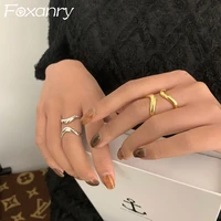 foxanry minimalist 925 sterling silver rings for women new fashion creative twisted wave geometric birthday party jewelry gifts
