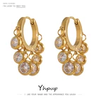 Женские серьги-кольца из нержавеющей стали с фианитом, 18 К