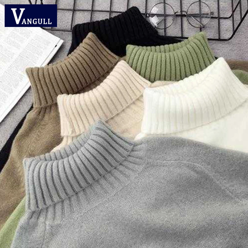 Vangull однотонный вязаный свитер с высоким воротом женский длинным рукавом толстые