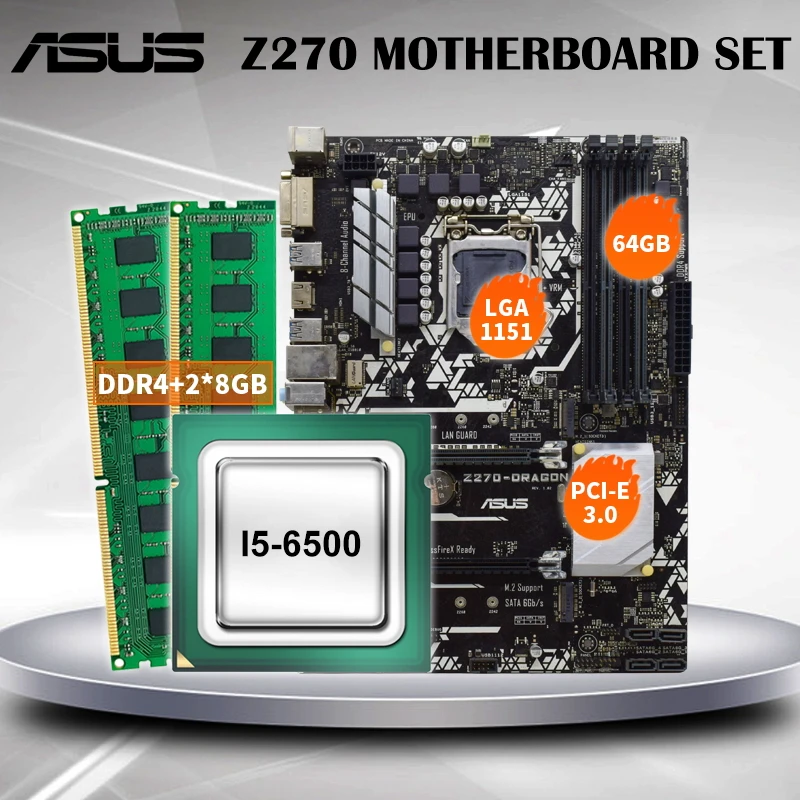 ASUS Z270-DRAGON LGA 1151 Intel Z270 Z270M Gaming PC processor Motherboard Kit with i5-6500 CPU + DDR4 16GB(2*8GB) RAM Set | Компьютеры и
