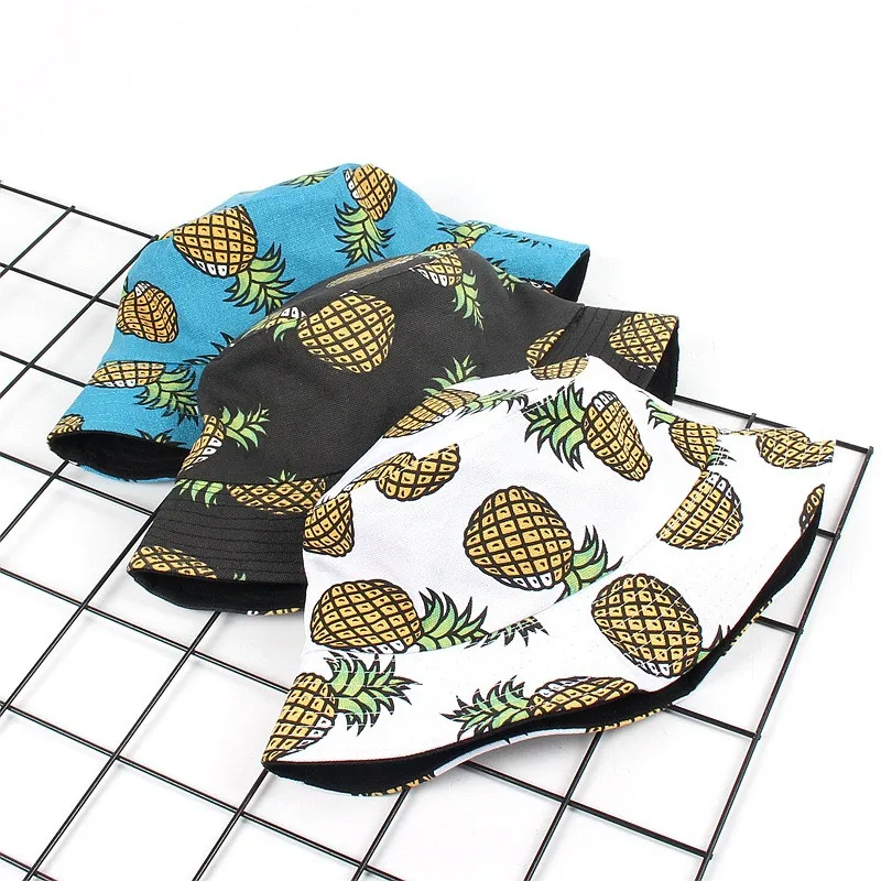 Sombreros de pescador con estampado de pi&ntilde;a blanca para mujer, gorros de pescador con estampado de pi&ntilde;a blanca, a la moda, de algod&oacute;n-0