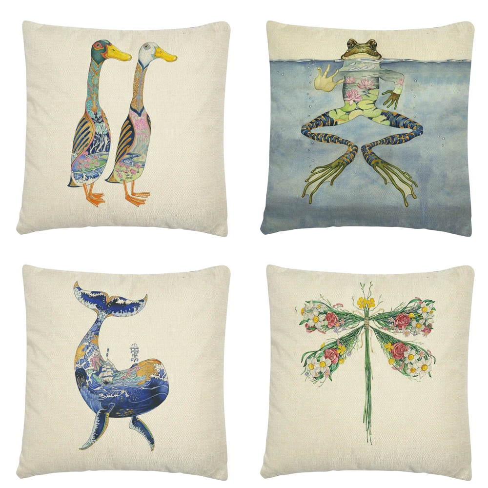 

Beautiful Art Painting Animal Pattern Linen Cushion Cover Pillow Case for Home Sofa Car Decor Pillowcase 45X45cm