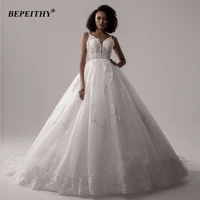 bepeithy princess lace wedding dresses 2021 vestidos de novia spaghetti straps ball gown bridal dress sleeveless robe de mari%c3%a9e