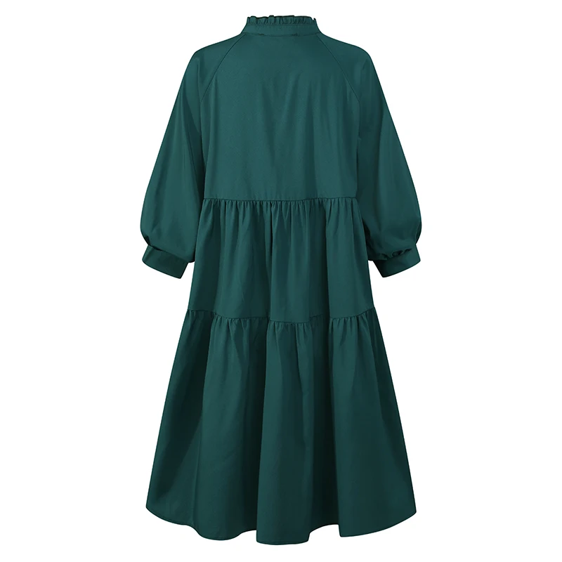 

Elegant Solid Summer V-neck Dress 2021 Women Vintage Puff Sleeve Dress Casual Bohemian Beach Vestidos Pleated Loose Sundress