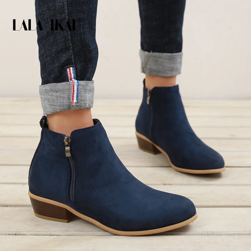 LALA IKAI Women 2020 Chelsea Ankle Boots Spring Autumn Sexy Low Heels Platform Ladies PU Leather Vintage Western Shoes XWC6776-4 | Обувь