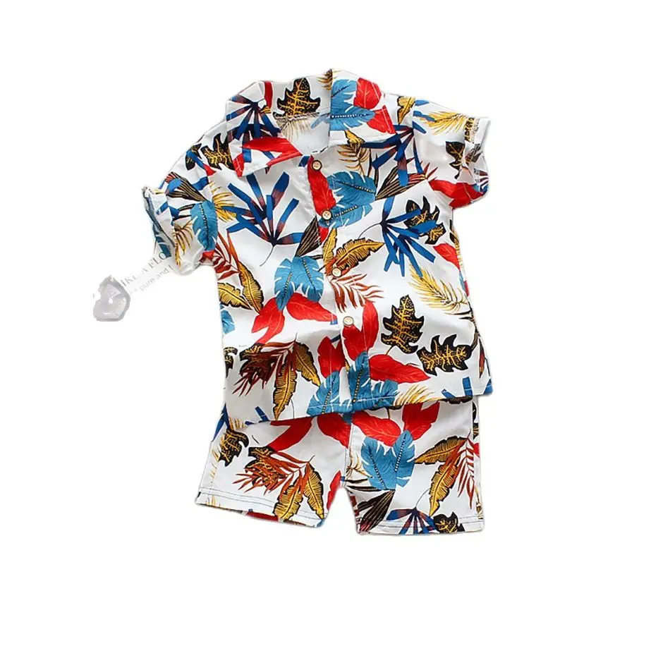 Комплект одежды для маленьких мальчиков с цветочным принтом летняя рубашка