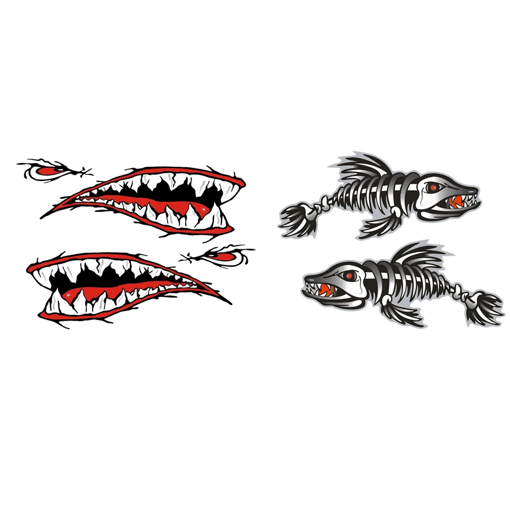 4 шт. виниловые наклейки на байдарку скелет рыба Акула зубы рот каноэ рыбалка