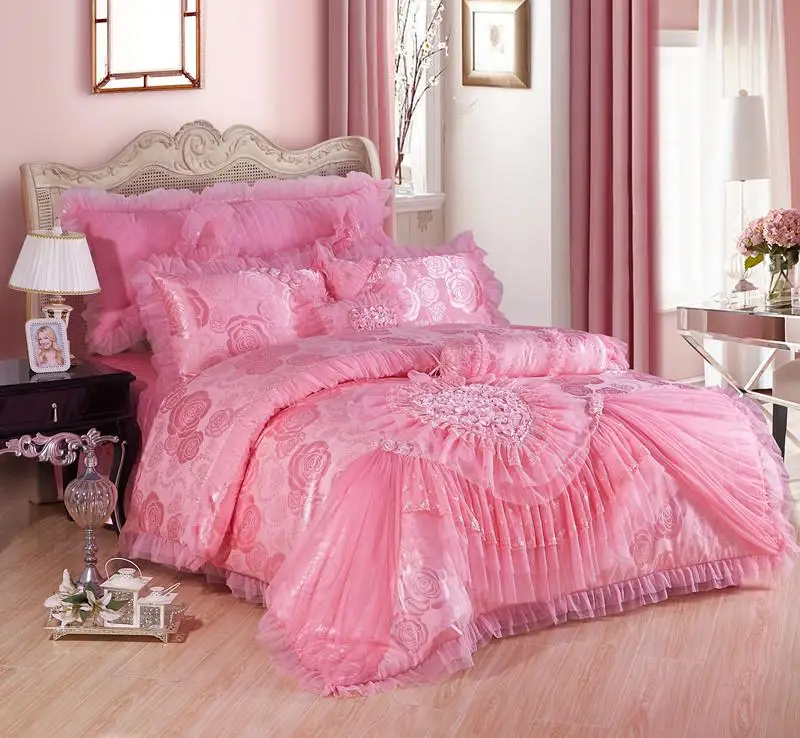 42 красный розовый жаккардовые свадебные комплекты постельного белья 4/6/9 шт.