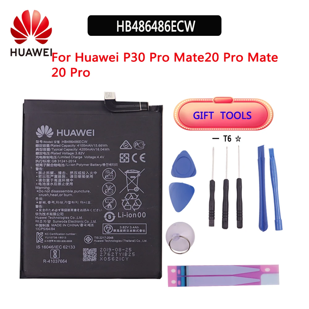 

Новый оригинальный запасной аккумулятор 4200 мАч HB486486ECW для Huawei P30 Pro Mate20 Pro Mate 20 Pro Оригинальный аккумулятор для телефона + Инструменты