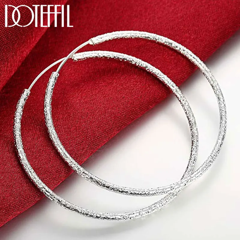 

DOTEFFIL 925 Sterling Silver Round Circle Hoop Matte Earrings Women Party Gift Fashion Charm Wedding Engagement Jewelry