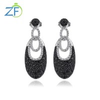 gz zongfa genuine 925 sterling silver drop earrings for women 2 5 carats natural black spinel gemstone earrings fine jewelry