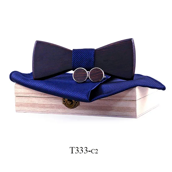 

Female Wooden Bow Tie Polyester Male Pocket Square Cufflinks Set for Mens Weddiing Wood Bowtie Adjustable Neckwear Gravatas