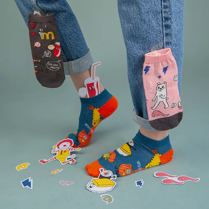 4 пары/Лот носки с мультяшным рисунком животных граффити Веселые женские